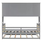 Lit de repos en bois double/grand format avec lit gigogne, armoire de rangement intégrée et étagères, cadre de lit multifonctionnel pour enfants et invités, blanc/gris - ModernLuxe