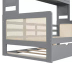 Lit de repos en bois double/grand format avec lit gigogne, armoire de rangement intégrée et étagères, cadre de lit multifonctionnel pour enfants et invités, blanc/gris - ModernLuxe