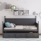 Lit de jour en bois pour lits jumeaux avec trois tiroirs de rangement ou lit gigogne, cadre de lit peu encombrant, aucun sommier tapissier requis - ModernLuxe