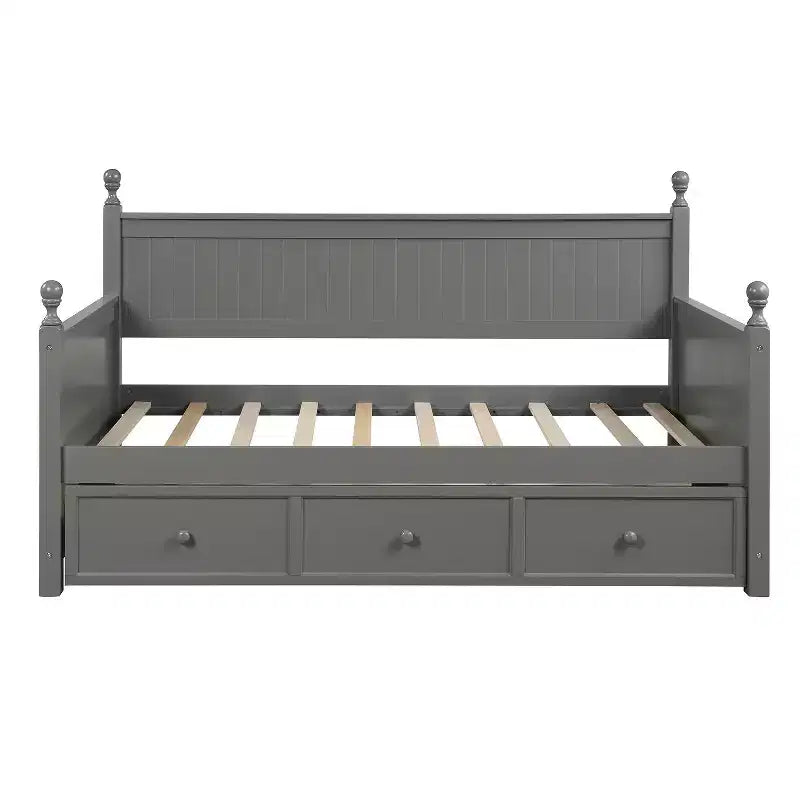 Lit de jour en bois pour lits jumeaux avec trois tiroirs de rangement ou lit gigogne, cadre de lit peu encombrant, aucun sommier tapissier requis - ModernLuxe