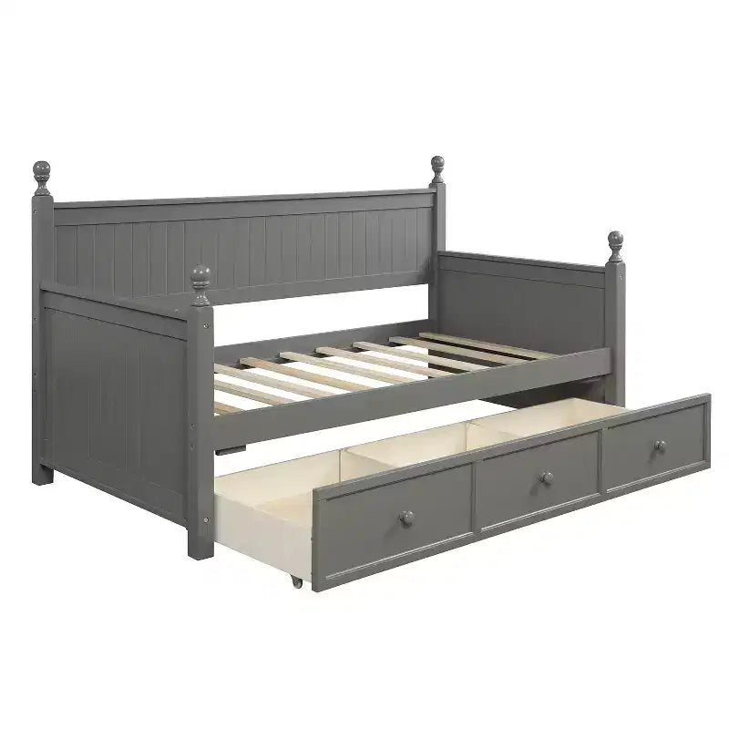 Lit de jour en bois pour lits jumeaux avec trois tiroirs de rangement ou lit gigogne, cadre de lit peu encombrant, aucun sommier tapissier requis - ModernLuxe