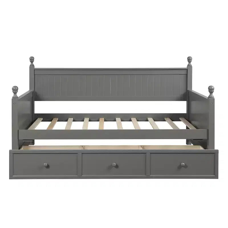Lit de jour en bois pour lits jumeaux avec trois tiroirs de rangement ou lit gigogne, cadre de lit peu encombrant, aucun sommier tapissier requis - ModernLuxe