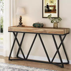 Lantine Table Console 55.12 Pouces, Table de Canapé de Style Ferme, Table d'Entrée en Bois avec Base Métallique Unique