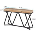 Lantine Table Console 55.12 Pouces, Table de Canapé de Style Ferme, Table d'Entrée en Bois avec Base Métallique Unique