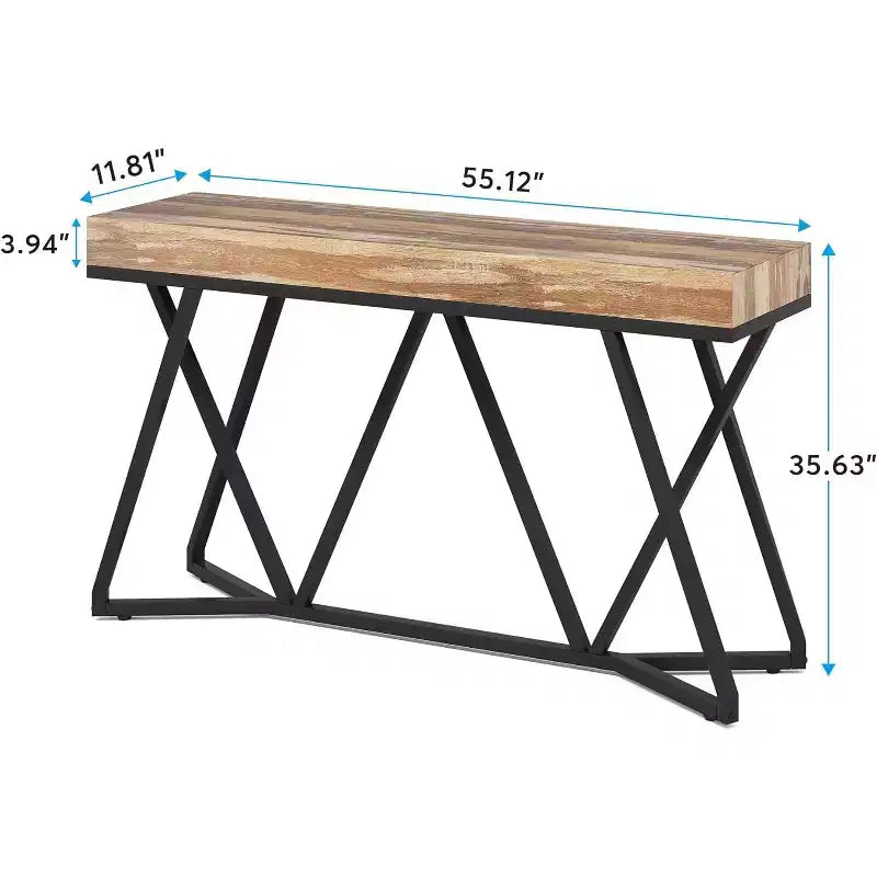 Lantine Table Console 55.12 Pouces, Table de Canapé de Style Ferme, Table d'Entrée en Bois avec Base Métallique Unique