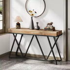 Lantine Table Console 55.12 Pouces, Table de Canapé de Style Ferme, Table d'Entrée en Bois avec Base Métallique Unique