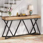 Lantine Table Console 55.12 Pouces, Table de Canapé de Style Ferme, Table d'Entrée en Bois avec Base Métallique Unique
