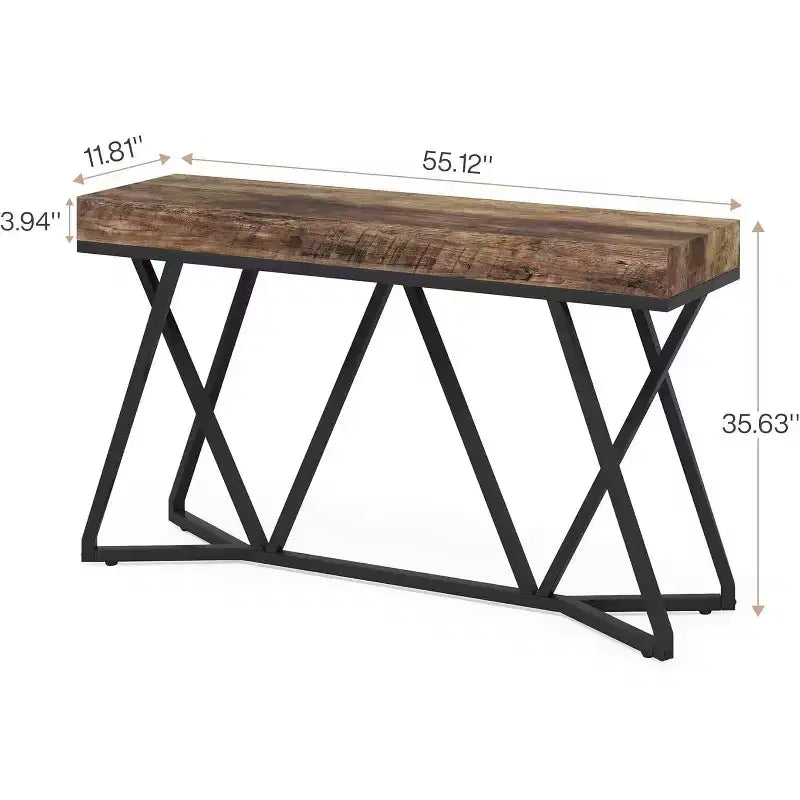 Lantine Table Console 55.12 Pouces, Table de Canapé de Style Ferme, Table d'Entrée en Bois avec Base Métallique Unique