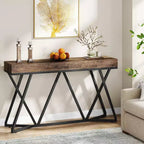 Lantine Table Console 55.12 Pouces, Table de Canapé de Style Ferme, Table d'Entrée en Bois avec Base Métallique Unique