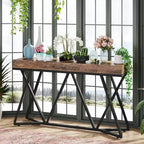 Lantine Table Console 55.12 Pouces, Table de Canapé de Style Ferme, Table d'Entrée en Bois avec Base Métallique Unique