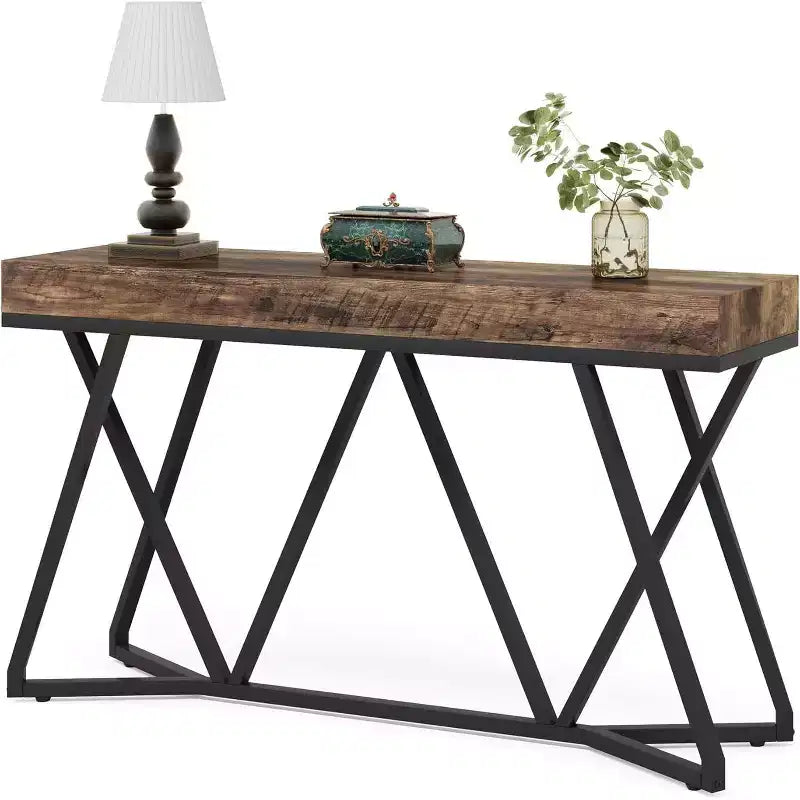 Lantine Table Console 55.12 Pouces, Table de Canapé de Style Ferme, Table d'Entrée en Bois avec Base Métallique Unique