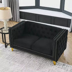 Canapé en velours pour salon, canapé à accoudoirs carrés capitonnés, canapé moderne rembourré avec boutons et pieds en métal, canapé pour chambre à coucher