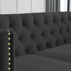 Canapé en velours pour salon, canapé à accoudoirs carrés capitonnés, canapé moderne rembourré avec boutons et pieds en métal, canapé pour chambre à coucher