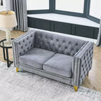 Canapé en velours pour salon, canapé à accoudoirs carrés capitonnés, canapé moderne rembourré avec boutons et pieds en métal, canapé pour chambre à coucher