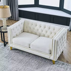 Canapé en velours pour salon, canapé à accoudoirs carrés capitonnés, canapé moderne rembourré avec boutons et pieds en métal, canapé pour chambre à coucher