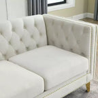 Canapé en velours pour salon, canapé à accoudoirs carrés capitonnés, canapé moderne rembourré avec boutons et pieds en métal, canapé pour chambre à coucher