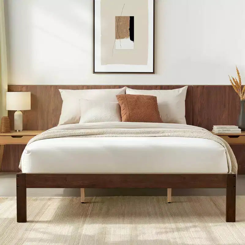 Solid Wood Platform Bed Frame with Wooden Slat Support, Walnut