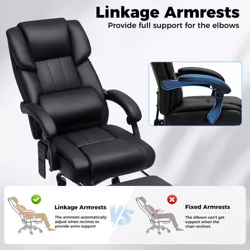 Fauteuil de bureau de direction chauffant et massant Hoffree avec accoudoirs réglables, repose-pieds et dossier inclinable