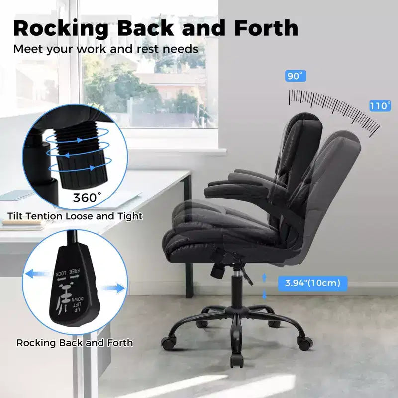 Fauteuil de bureau inclinable Hoffree, chaise d'ordinateur ergonomique avec accoudoirs relevables, siège à ressorts ensachés, inclinaison et rangement dissimulé