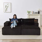 Chaise longue sectionnelle surdimensionnée 87, aucun assemblage requis, causeuse en peluche Cloud avec deux repose-pieds amovibles