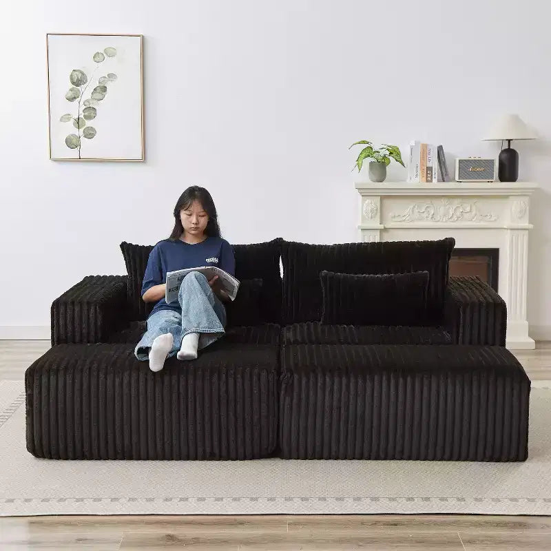 Chaise longue sectionnelle surdimensionnée 87, aucun assemblage requis, causeuse en peluche Cloud avec deux repose-pieds amovibles