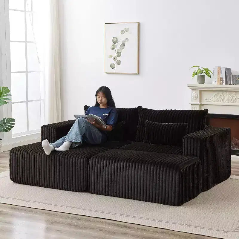 Chaise longue sectionnelle surdimensionnée 87, aucun assemblage requis, causeuse en peluche Cloud avec deux repose-pieds amovibles