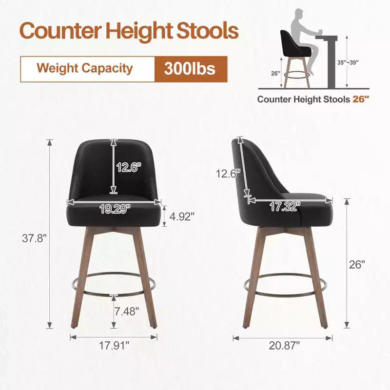 Tabourets de bar pivotants Bekrvio 26'' de hauteur de comptoir, tabourets de cuisine rembourrés en cuir PU avec pieds solides