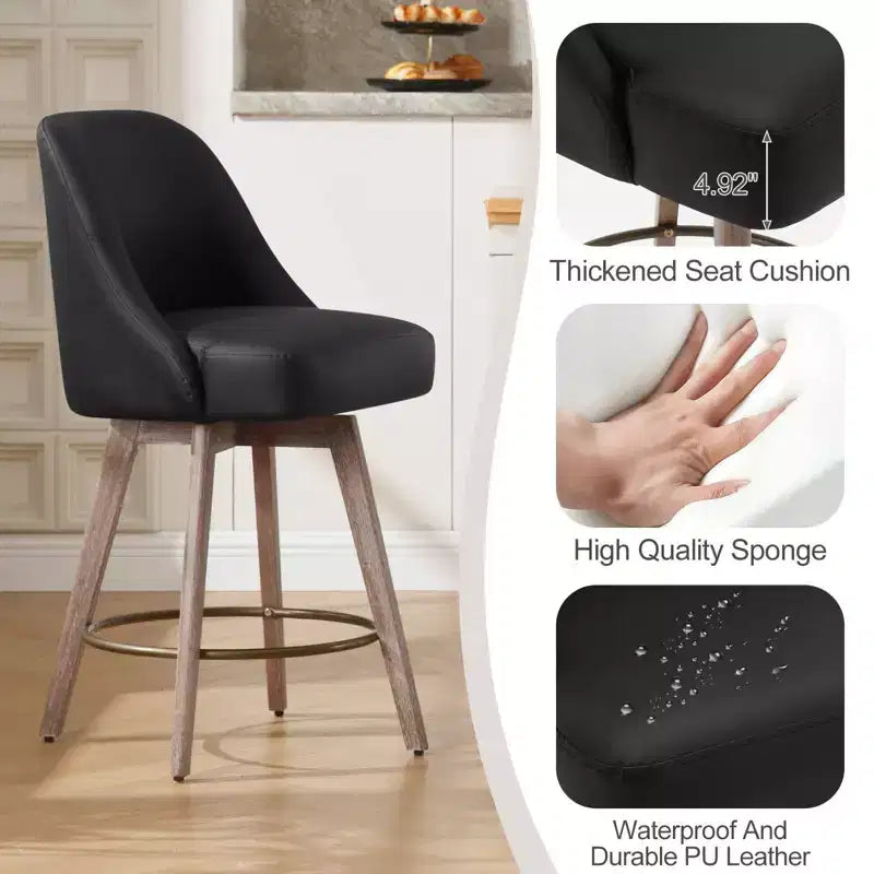 Tabourets de bar pivotants Bekrvio 26'' de hauteur de comptoir, tabourets de cuisine rembourrés en cuir PU avec pieds solides