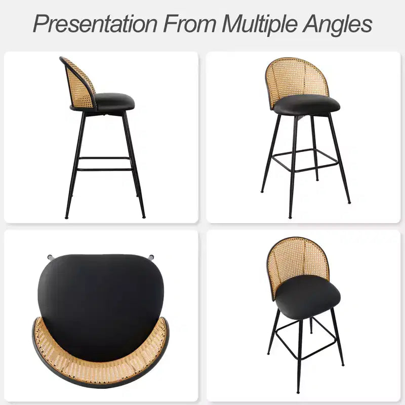 Bekrvio 29 tabourets de bar pivotants de style moderne du milieu du siècle, lot de 2/3/4, chaises de bar rembourrées en similicuir avec dossier en rotin et pieds en métal pour comptoir de cuisine
