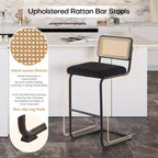 Bekrvio 30 Tabourets de bar pivotants lot de 2/3/4 avec dossier en rotin, revêtement en velours et cadre en métal noir, tabouret de cuisine moderne du milieu du siècle pour îlot de cuisine et bar