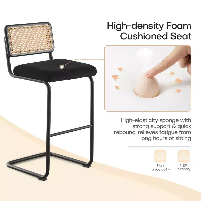 Bekrvio 30 Tabourets de bar pivotants lot de 2/3/4 avec dossier en rotin, revêtement en velours et cadre en métal noir, tabouret de cuisine moderne du milieu du siècle pour îlot de cuisine et bar
