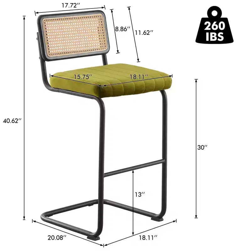 Bekrvio 30 Tabourets de bar pivotants lot de 2/3/4 avec dossier en rotin, revêtement en velours et cadre en métal noir, tabouret de cuisine moderne du milieu du siècle pour îlot de cuisine et bar