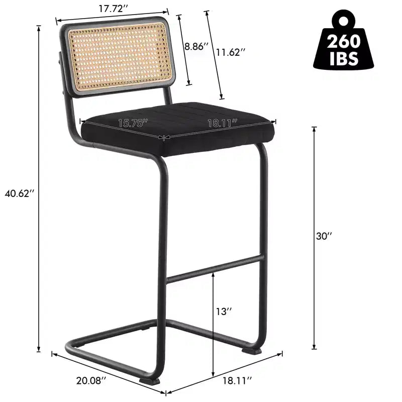 Bekrvio 30 Tabourets de bar pivotants lot de 2/3/4 avec dossier en rotin, revêtement en velours et cadre en métal noir, tabouret de cuisine moderne du milieu du siècle pour îlot de cuisine et bar