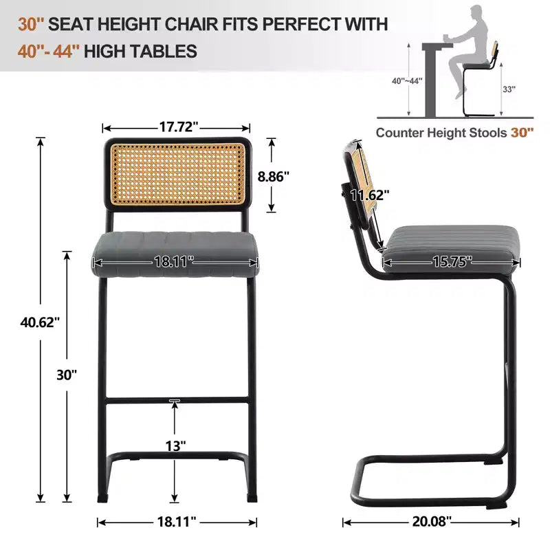 Bekrvio 30 Tabourets de bar pivotants lot de 2/3/4 avec dossier en rotin, revêtement en velours et cadre en métal noir, tabouret de cuisine moderne du milieu du siècle pour îlot de cuisine et bar