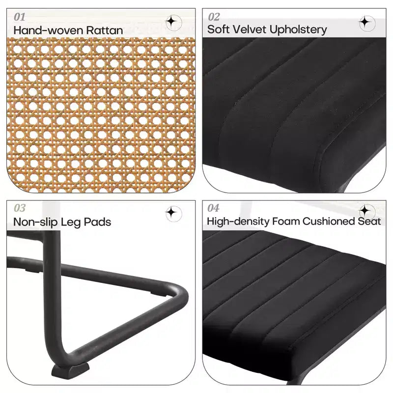 Bekrvio 30 Tabourets de bar pivotants lot de 2/3/4 avec dossier en rotin, revêtement en velours et cadre en métal noir, tabouret de cuisine moderne du milieu du siècle pour îlot de cuisine et bar