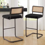 Bekrvio 30 Tabourets de bar pivotants lot de 2/3/4 avec dossier en rotin, revêtement en velours et cadre en métal noir, tabouret de cuisine moderne du milieu du siècle pour îlot de cuisine et bar