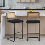 Bekrvio 30 Tabourets de bar pivotants lot de 2/3/4 avec dossier en rotin, revêtement en velours et cadre en métal noir, tabouret de cuisine moderne du milieu du siècle pour îlot de cuisine et bar