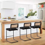 Bekrvio 30 Tabourets de bar pivotants lot de 2/3/4 avec dossier en rotin, revêtement en velours et cadre en métal noir, tabouret de cuisine moderne du milieu du siècle pour îlot de cuisine et bar