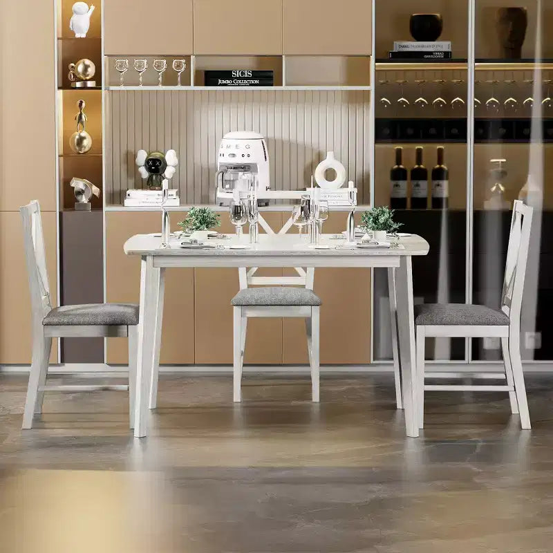 Table à manger de style campagnard VECELO, table en bois d'hévéa avec 4 pieds en bois massif pour la cuisine, gris