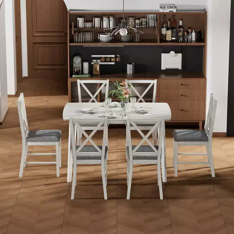 Table à manger de style campagnard VECELO, table en bois d'hévéa avec 4 pieds en bois massif pour la cuisine, gris