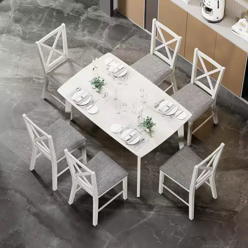 Table à manger de style campagnard VECELO, table en bois d'hévéa avec 4 pieds en bois massif pour la cuisine, gris
