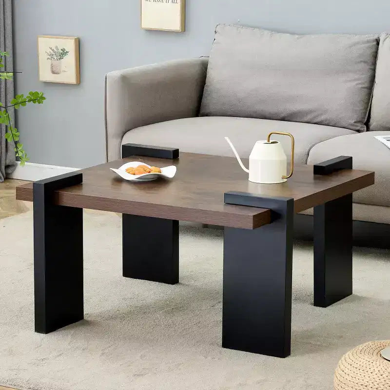 Chic Crate - Table Basse Élégante en MDF Couleur Noyer pour Salons et Espaces de Détente Modernes et Minimalistes, 80x80x42cm