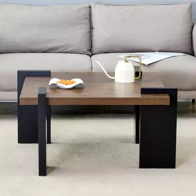 Chic Crate - Table Basse Élégante en MDF Couleur Noyer pour Salons et Espaces de Détente Modernes et Minimalistes, 80x80x42cm