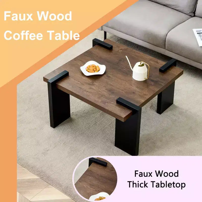 Chic Crate - Table Basse Élégante en MDF Couleur Noyer pour Salons et Espaces de Détente Modernes et Minimalistes, 80x80x42cm