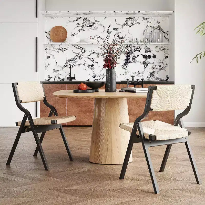 Pexfix Chaises pliantes noires/bois naturel pour cuisine et salle à manger, lot de 2