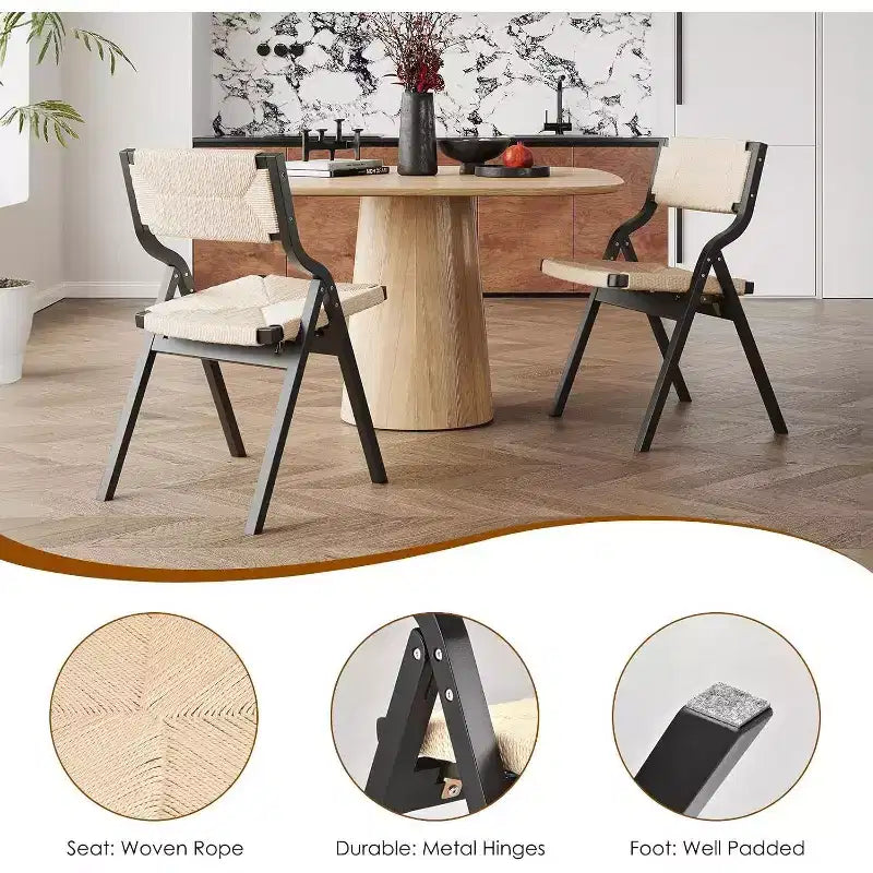 Pexfix Chaises pliantes noires/bois naturel pour cuisine et salle à manger, lot de 2