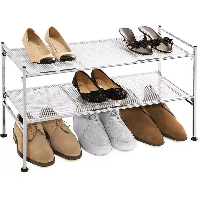 Seville Classics 6-Pair 2-Tier Satin Pewter Iron Frame Stackable Shoe Rack
