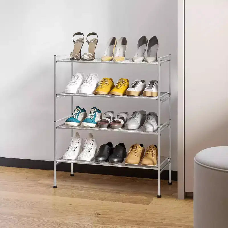 Seville Classics Range-chaussures superposable 2 étages pour 6 paires en fer finition étain satiné