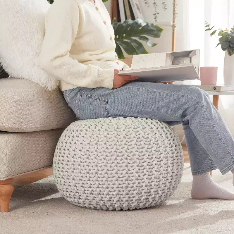 Ornavo Home Pouf/Ottoman en coton tressé classique – 15 x 18,5