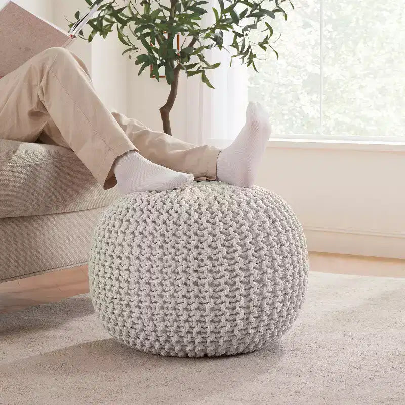 Ornavo Home Pouf/Ottoman en coton tressé classique – 15 x 18,5